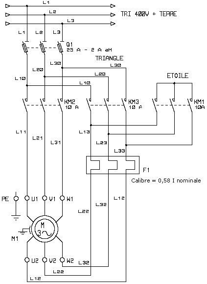 Schéma électrique démarrage moteur étoile triangle