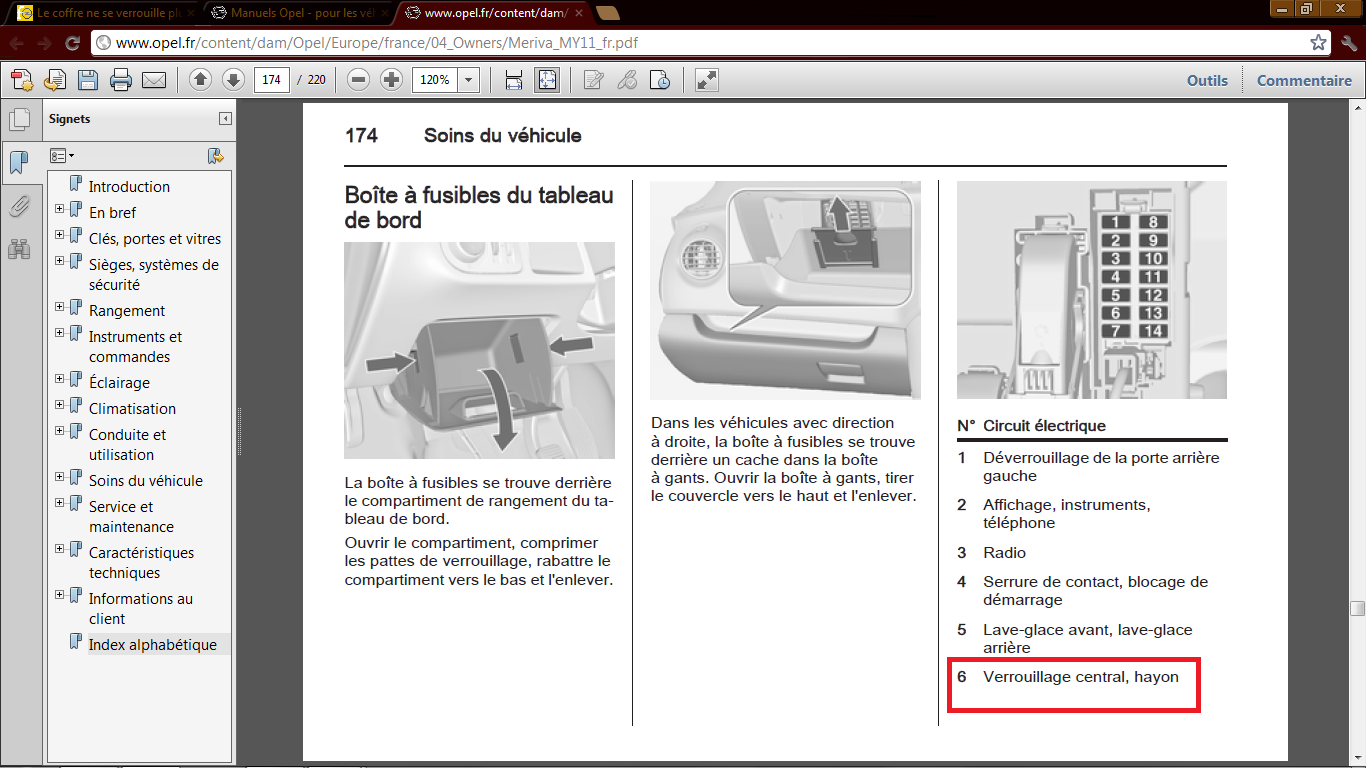 Schema electrique coffre opel meriva