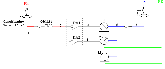 Schema electrique simple allumage deux lampes