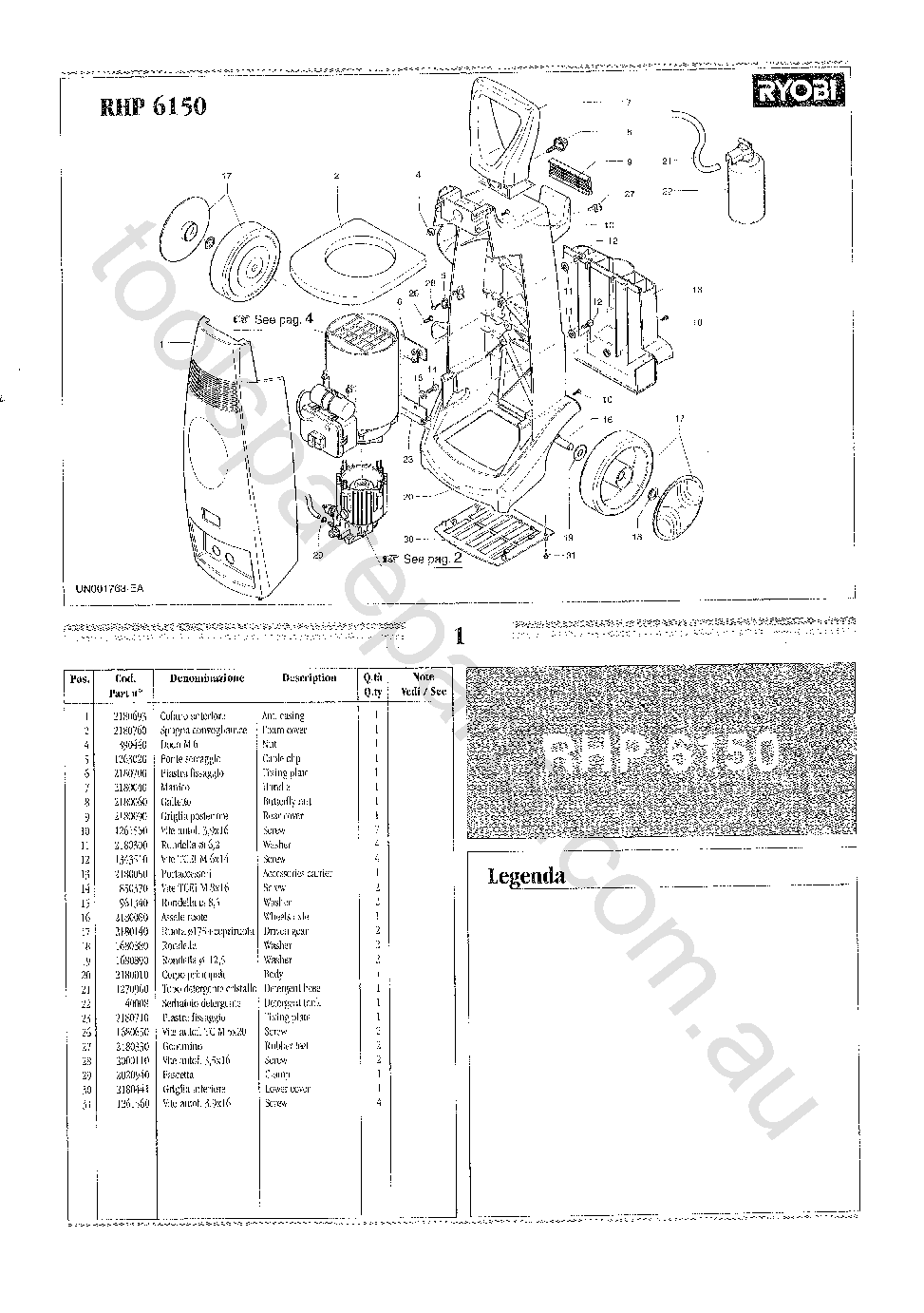 Schema electrique ryobi rhp 6150