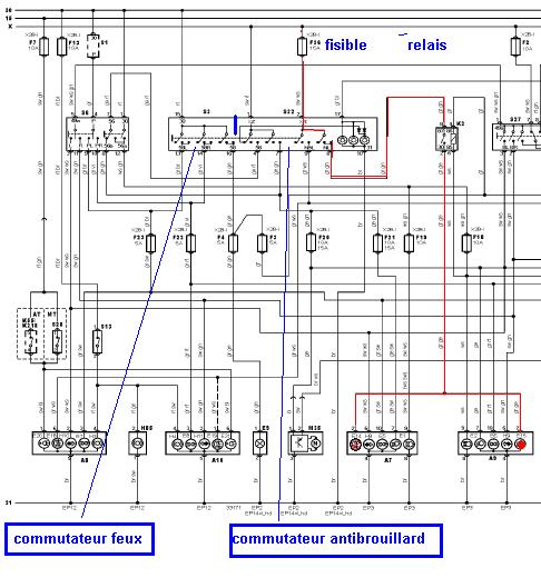 Schema electrique feux arriere 307