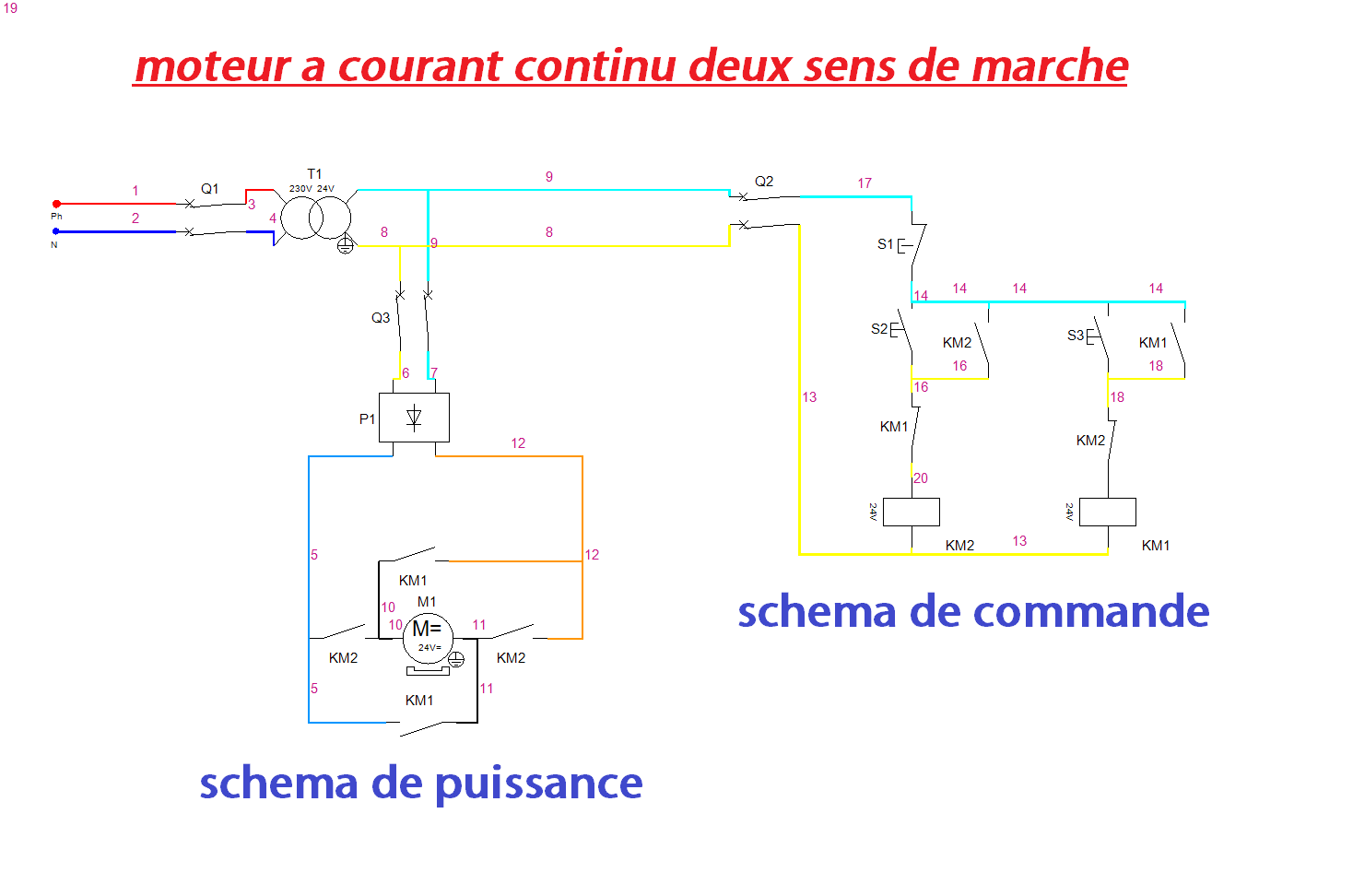 Schema electrique moteur avec deux sens de rotation