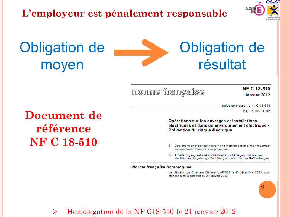 Obligation norme electrique
