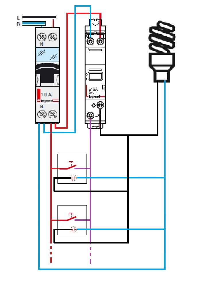 Schema electrique poussoir telerupteur