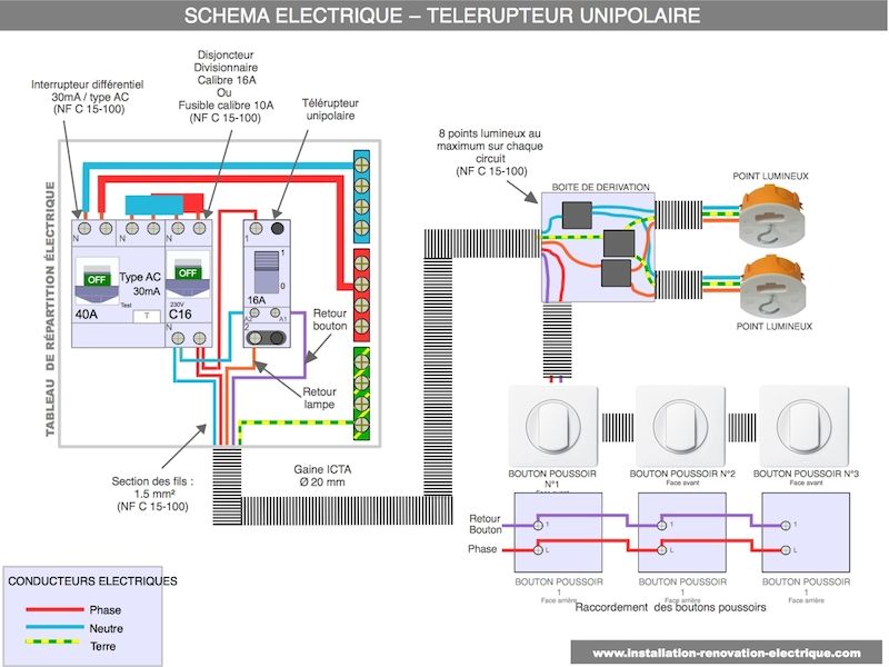 Schema electrique 3 bouton poussoir