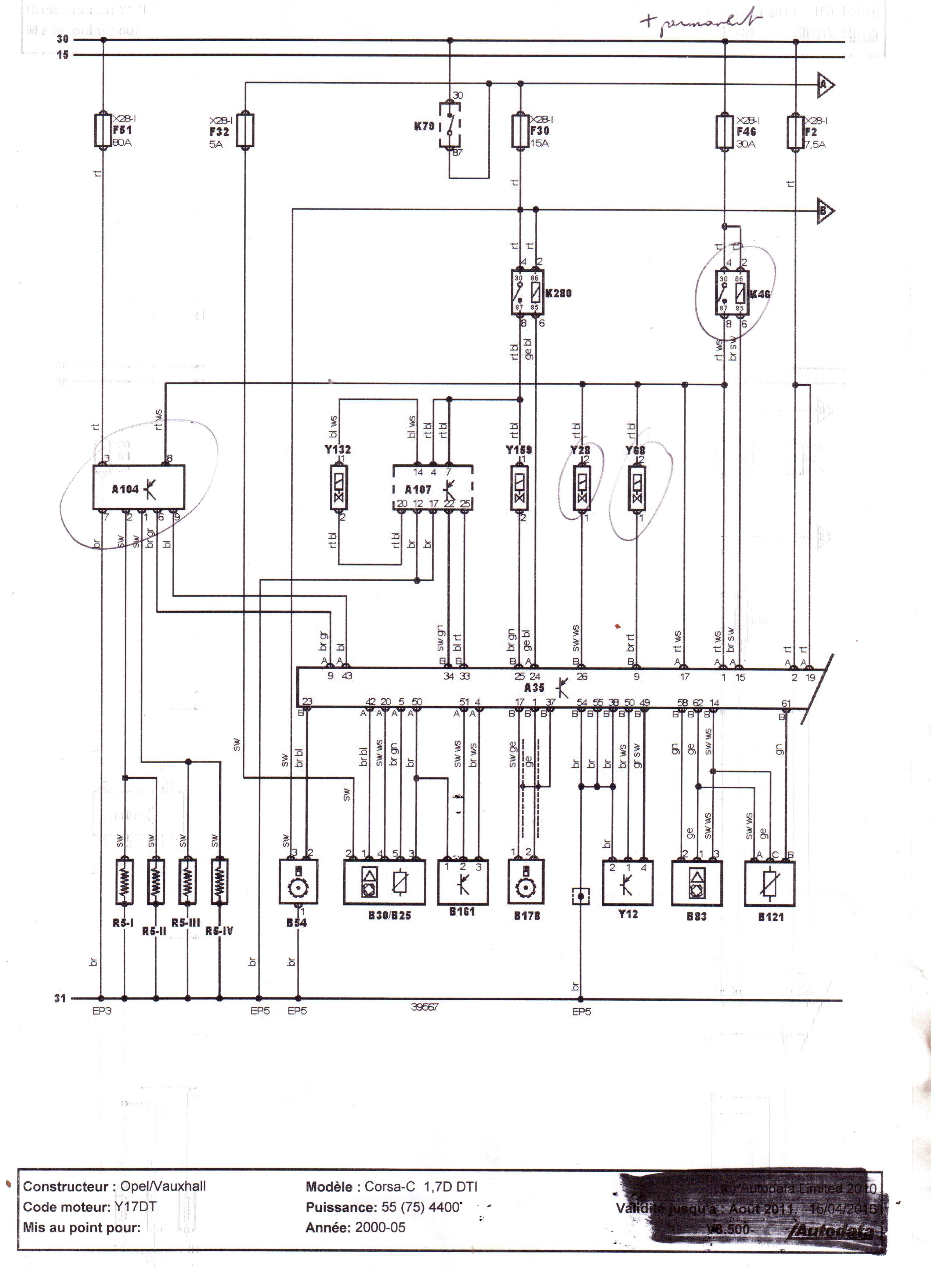Schéma electrique du calculateur opel corsa c