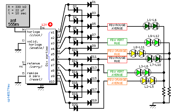 Schema electrique feu tricolore