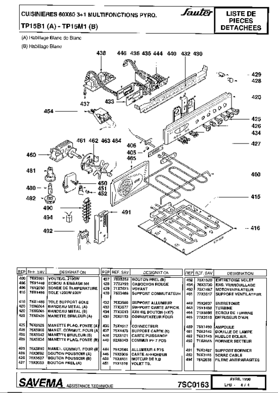 Schema électrique four sauter sfp940w