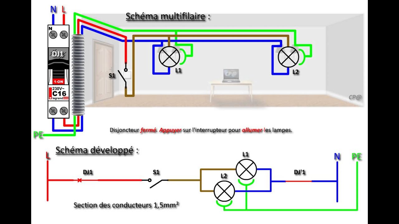 Schéma électrique deux lampes un interrupteur
