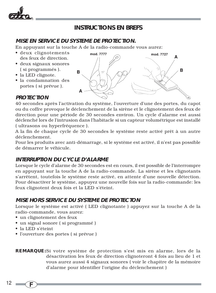 Schema electrique alarme cobra 7905
