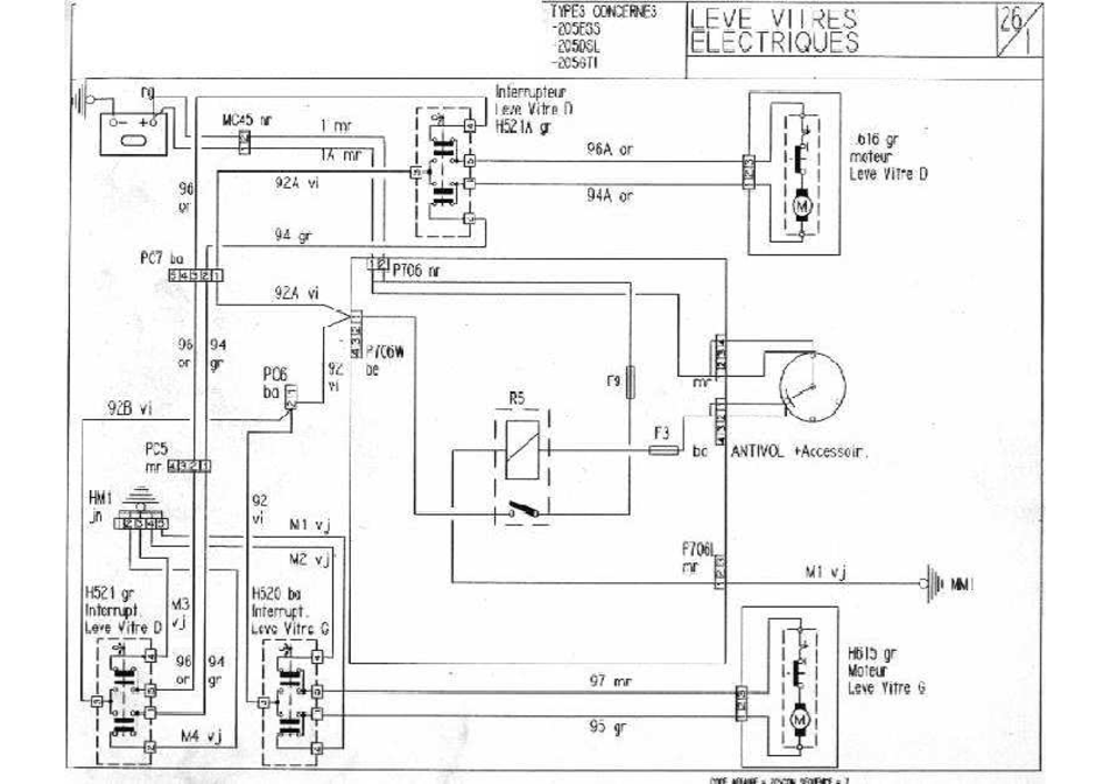 Schema electrique feu de recul 205
