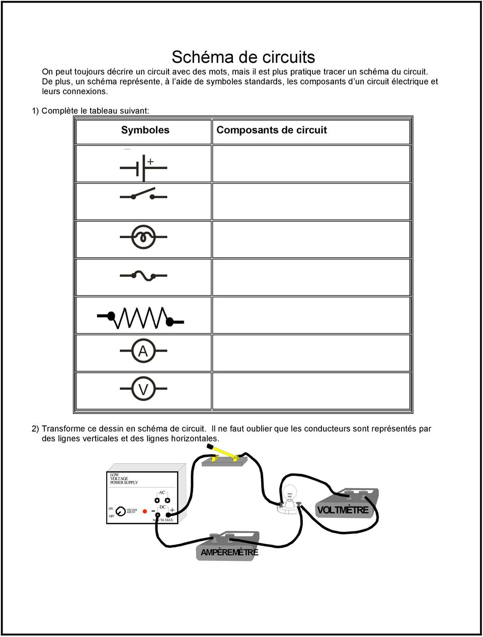 Schéma d'un circuit électrique avec un voltmètre