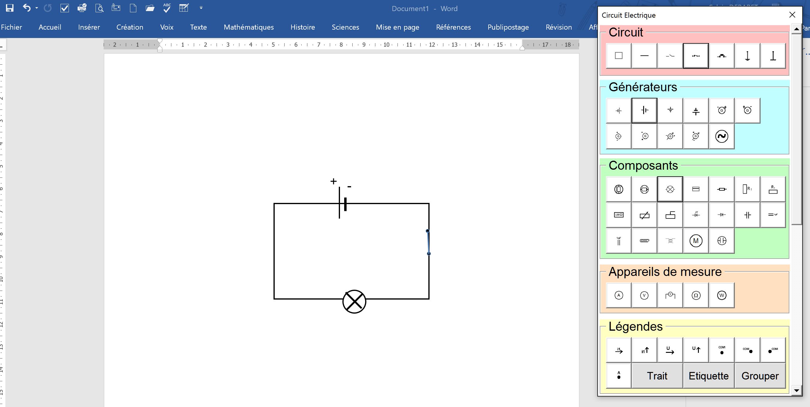 Faire un schéma électrique sur word