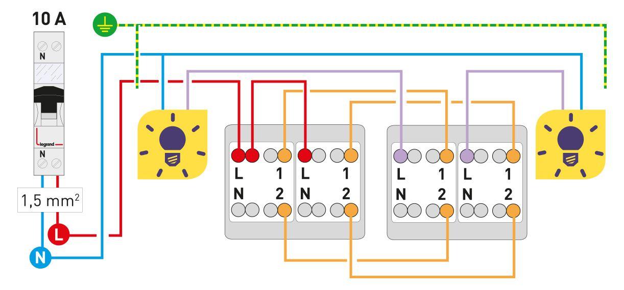Schema electrique double interrupteur va et vient