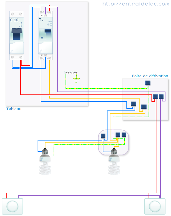 Schema electrique d'un telerupteur bipolaire