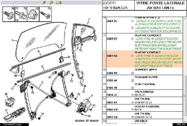 Schema electrique moteur leve vitre 307