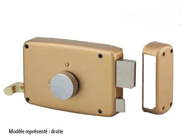 Serrure de porte de garage en applique a cylindre rond et bouton interieur