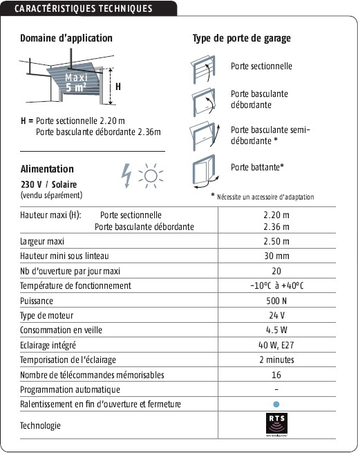 Motorisation porte de garage non debordante somfy