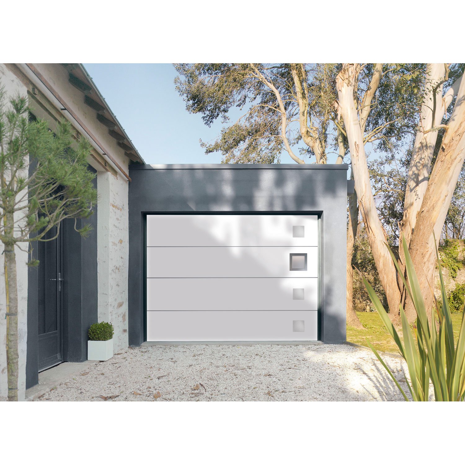 Porte de garage sectionnelle motorisée en acier h. 200 cm l. 240 cm grise